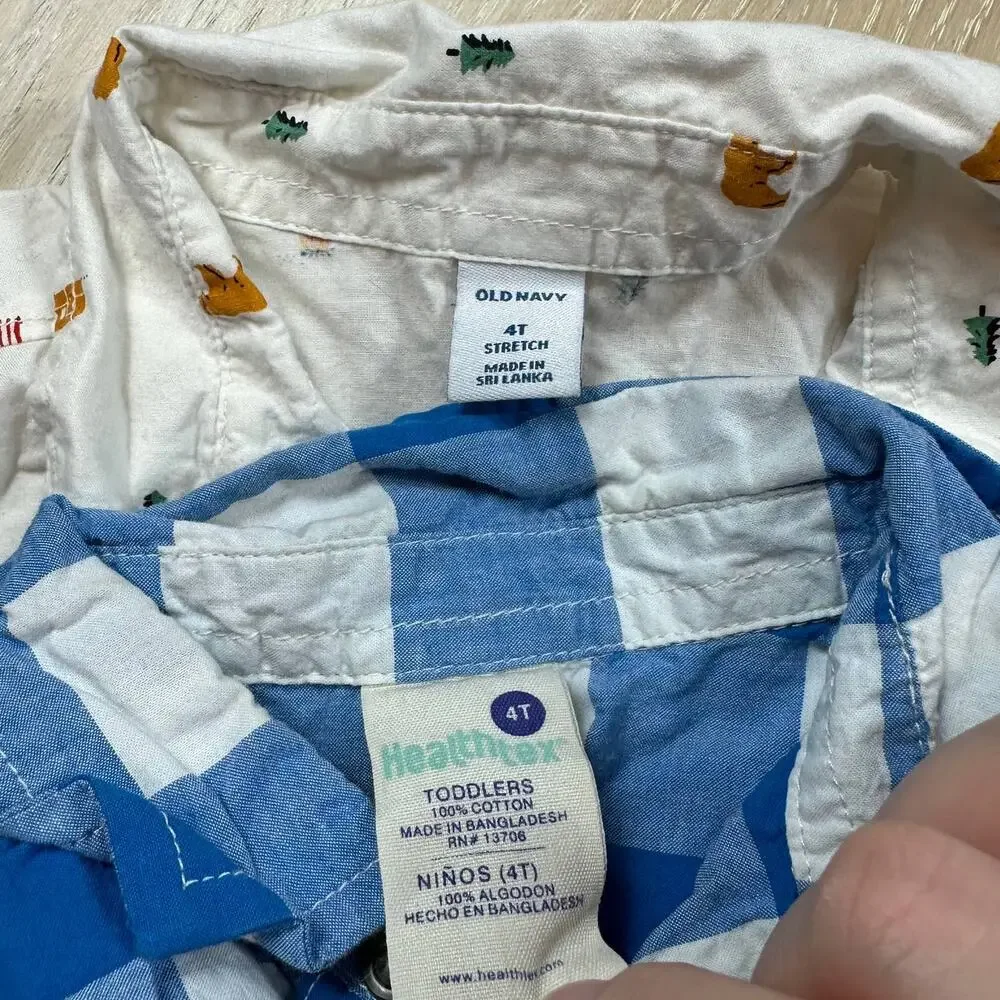 2 Piece Lot Bundle of Boys Blue White Kids Casual Button Down Dress Shirts 4T